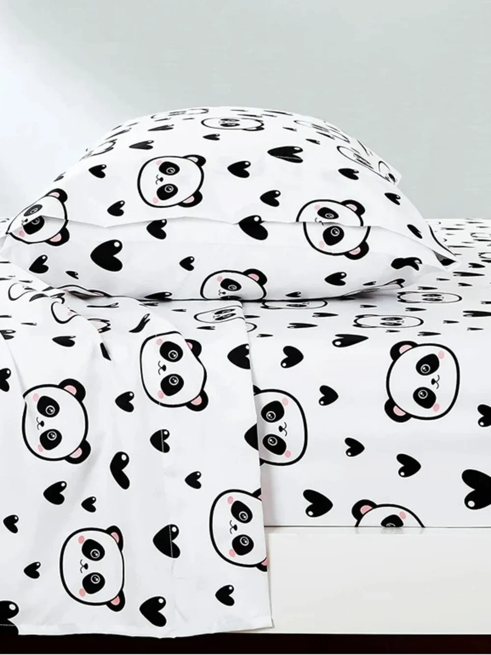 Panda Print Kids Twin Bedding sheet Set - White and Black